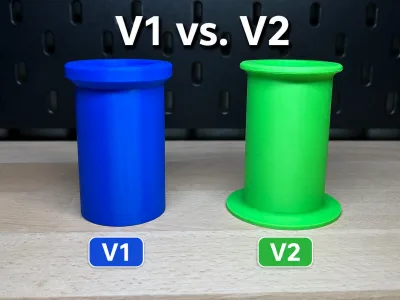 V1 and V2 compared side by side: on the left the blue sleeve without a lip, on the right the green one with its rim