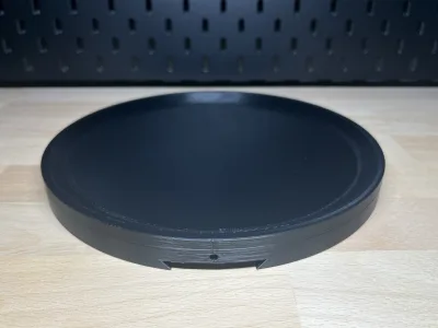 The round tray alone from the side, the raised rim visible